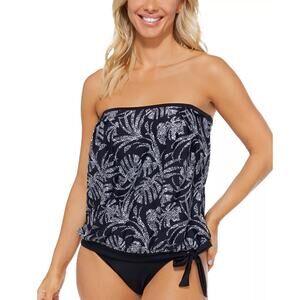 Island Escape Coral Gables Printed Blouson Bandeau Tankini Top Size 6 Black New